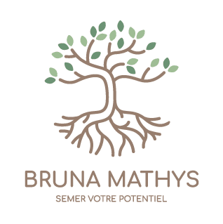 Logo oficial. Bruna Mathys com árvore e frase "Semeando seu potencial"